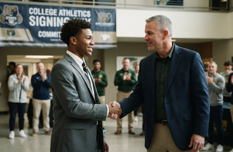 Athlete shaking hands with coach